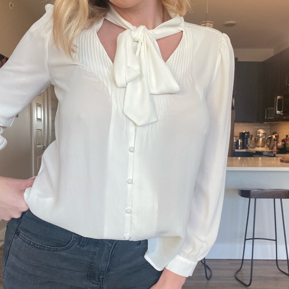J. Crew White Blouse with Bow-Tie